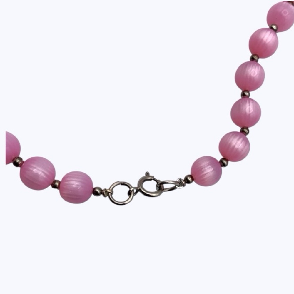 Vintage 60s Pink Lucite Moonglow Chunky Beaded
Long Necklace - Picture 6 of 9